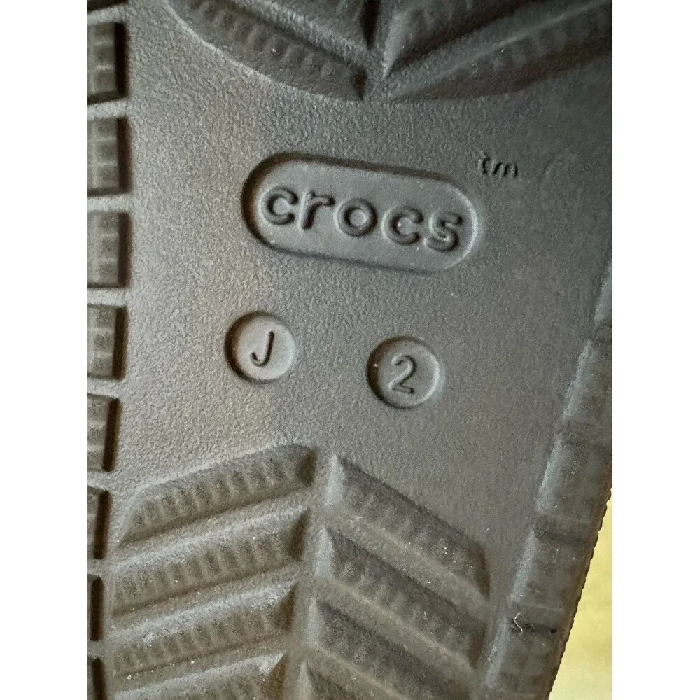 Youth Size 2 Crocs Slide Two Strap Black Rubber Sandals J2